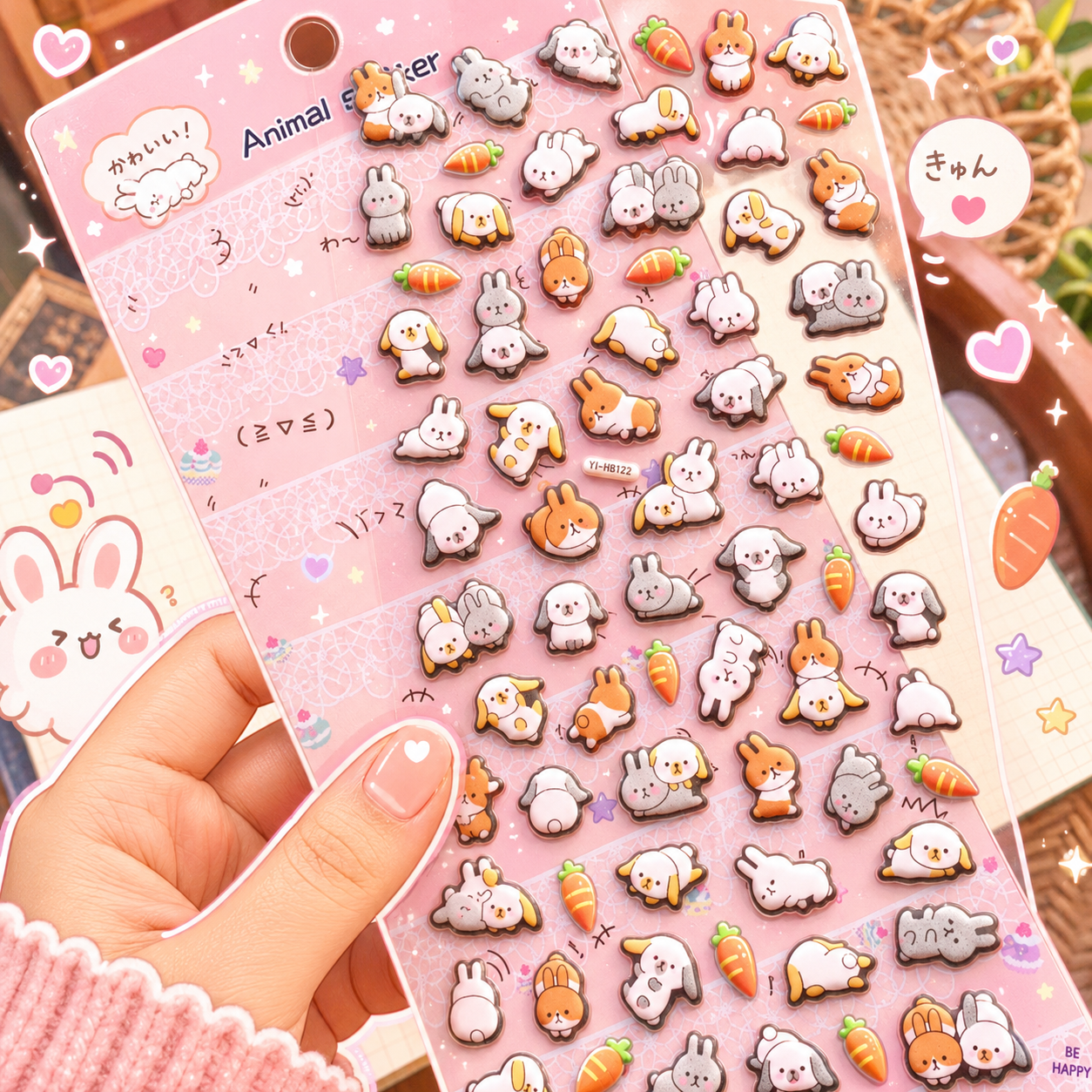 YTHB122 - 3D Fluffy Decorative Stickers Bunny | 1 sheet | Animal Stickers