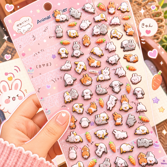 YTHB122 - 3D Fluffy Decorative Stickers Bunny | 1 sheet | Animal Stickers