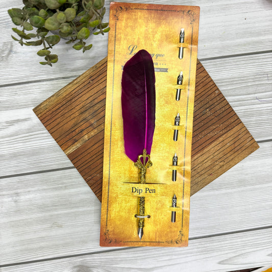 MG-265D-3 | Royal pink Feather Calligraphy Pen Set with 5 different Calligraphy  Nibs | Golden