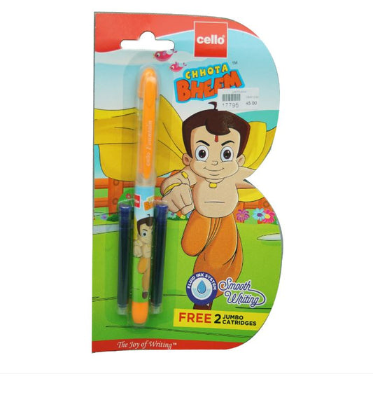 Cello Chhota Bheem Fountain Pen + 2 Jumbo Cartridges