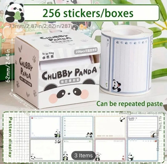 SN-05-256 Chubby Panda|Sticky notes| 256 pcs Kawaii Sticker Roll White