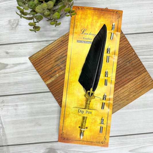 MG-265D-2  | black Feather Calligraphy Pen Set with 5 different Calligraphy  Nibs | Golden