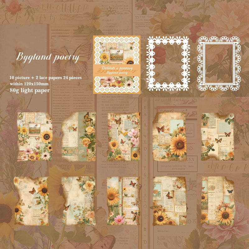 WZXC-BGLSJ006  Dark Phantom Material Paper Delier Fantasy Series Retro Burnt Style Notebook Material 24 Sheets 6 Types |G-4|