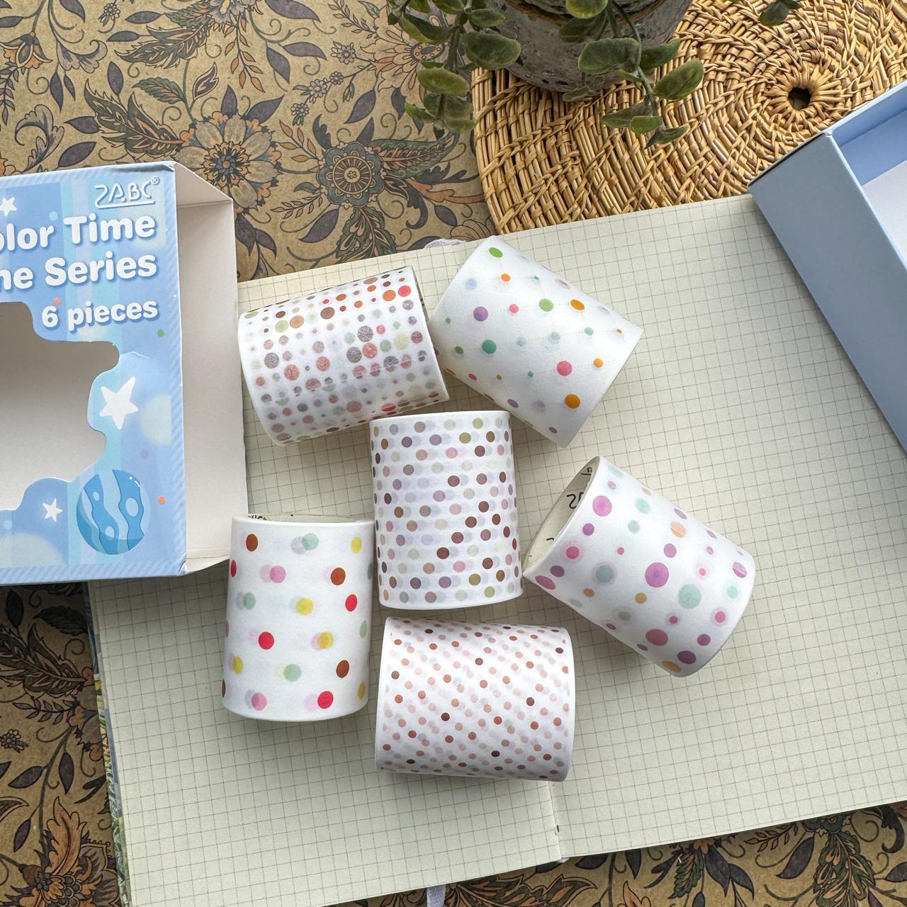 DCSYXL101 -Sticker Roll| boxed tape drip color time series Morandi landscaping basic dot loop stickers 6 rolls