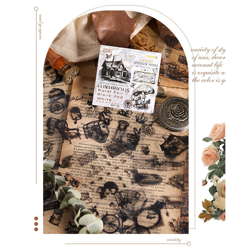 EYSY0404 - 100 sheets sticker box black & white|sticker candy heart langu series children cute sticker waterproof pet hand account diy film card