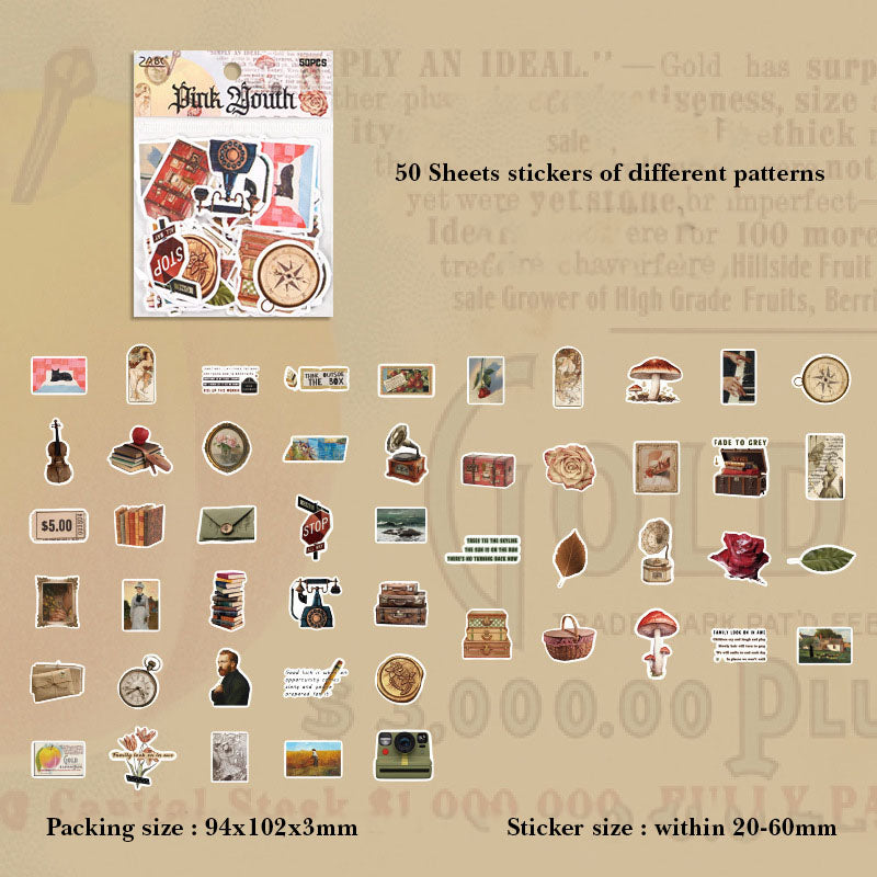 FGHSJ605|G4| - sticker bag retro recycling set series hand account material mobile phone box creative stickers