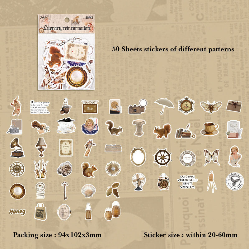 FGHSJ606 - sticker bag retro recycling set series hand account material mobile phone box creative stickers