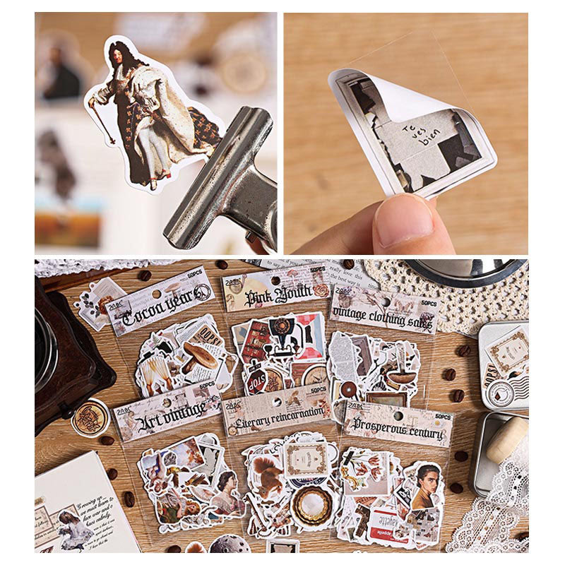 FGHSJ606 - sticker bag retro recycling set series hand account material mobile phone box creative stickers