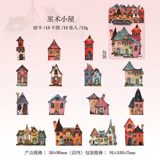 MHD-GGXW003|G-2|-Vintage Home Paper Stickers | 35 X 80 mm | 15 Designs 1 Each | 15 Stickers Total