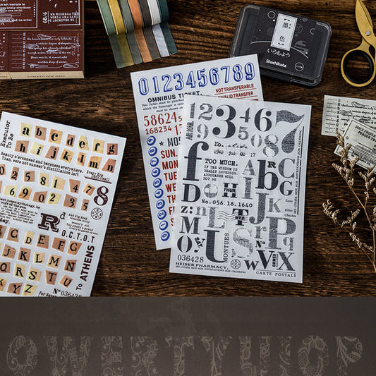HGD-MMRZ006-Ketchup Girl Transfer Sticker Password Log Series Digital Letters Traceless Handbook Material Sticker 2 Sheets 6 Types