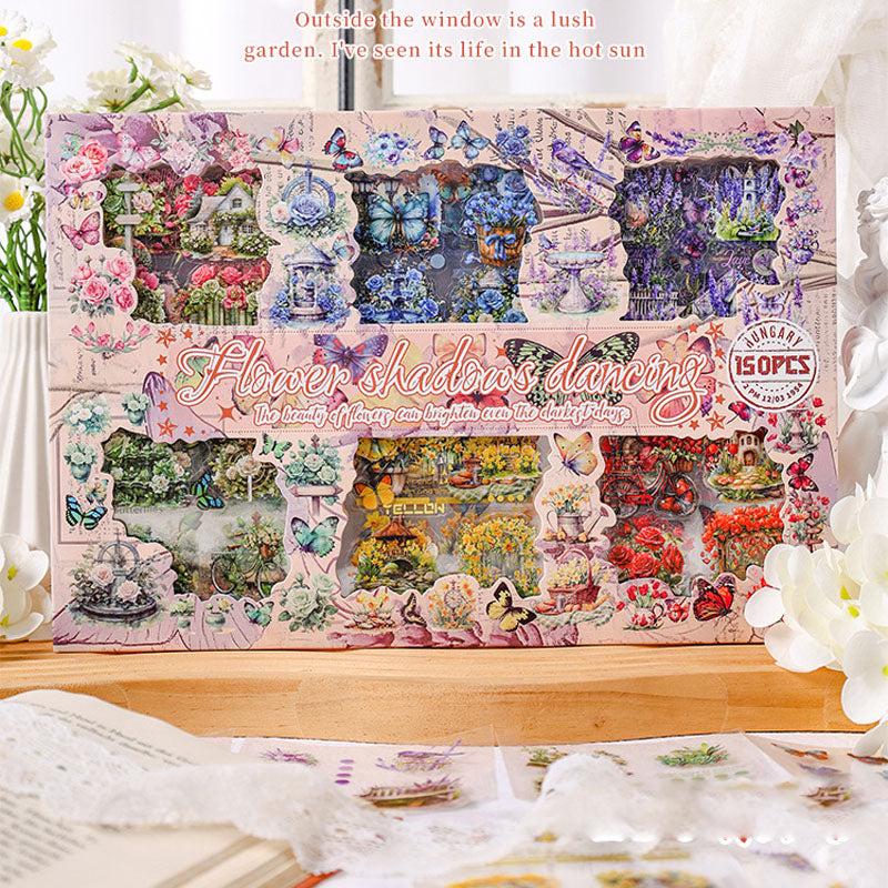HYPX101 - boxed stickers flower shadow lightly series retro creative hand account film DIY material set