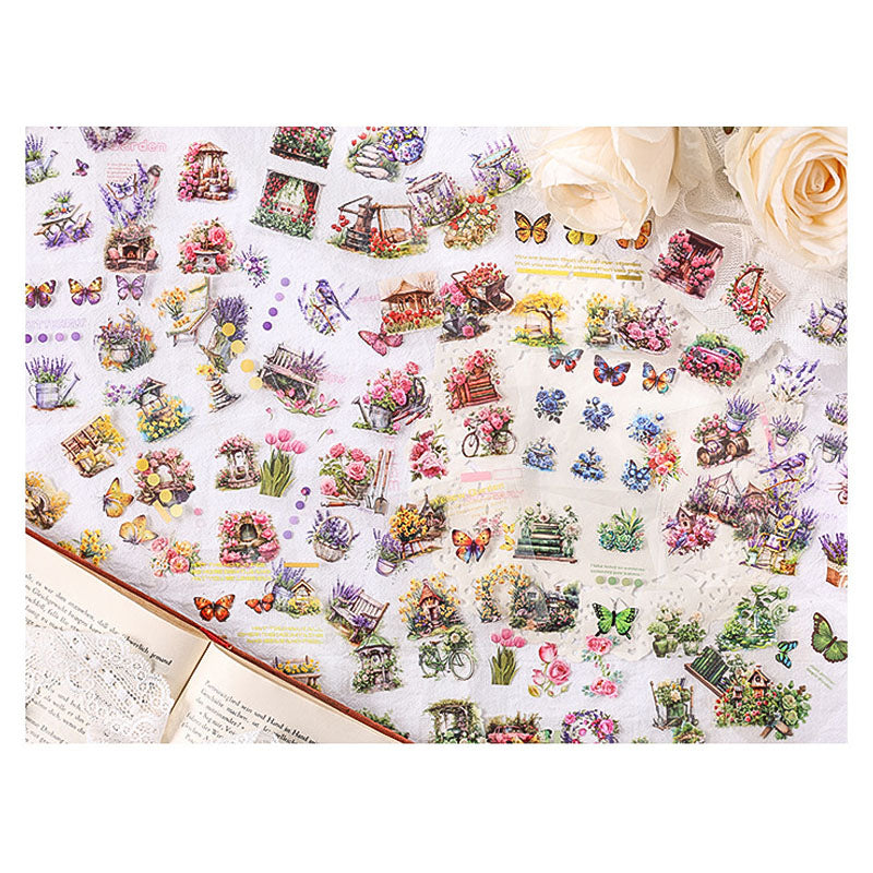 HYPX101 - boxed stickers flower shadow lightly series retro creative hand account film DIY material set