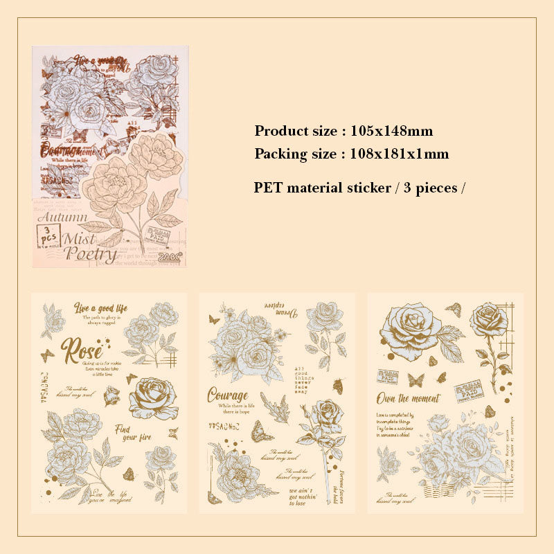 HYSX603 - Cross-border ZABCpet sticker flower poem heart series creative retro film cutting hand account material sticker 3 into