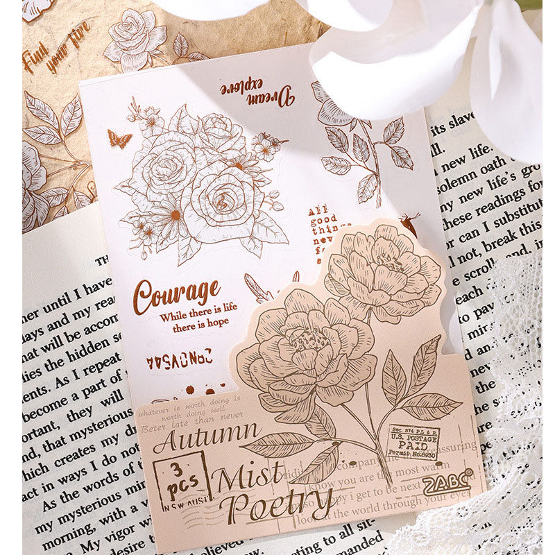 HYSX603 - Cross-border ZABCpet sticker flower poem heart series creative retro film cutting hand account material sticker 3 into