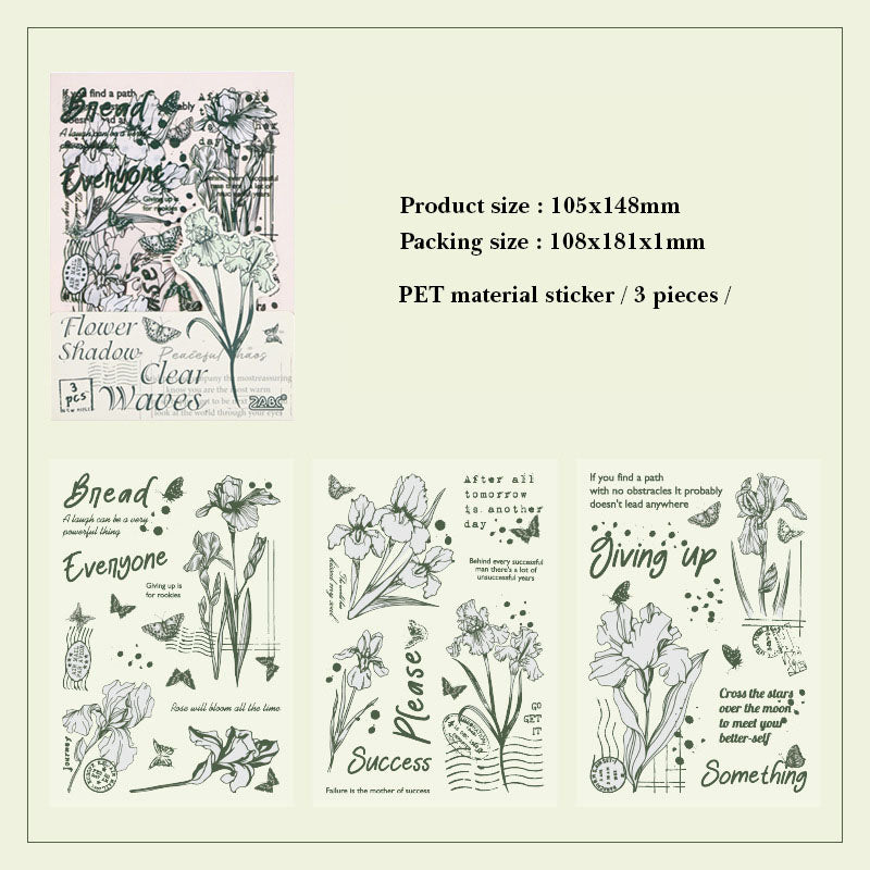 HYSX606|G3| Cross-border ZABCpet sticker flower poem heart series creative retro film cutting hand account material sticker 3 into
