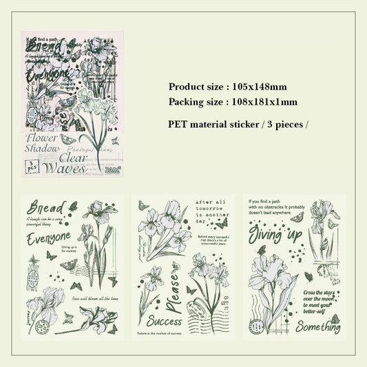 HYSX606|G3| Cross-border ZABCpet sticker flower poem heart series creative retro film cutting hand account material sticker 3 into