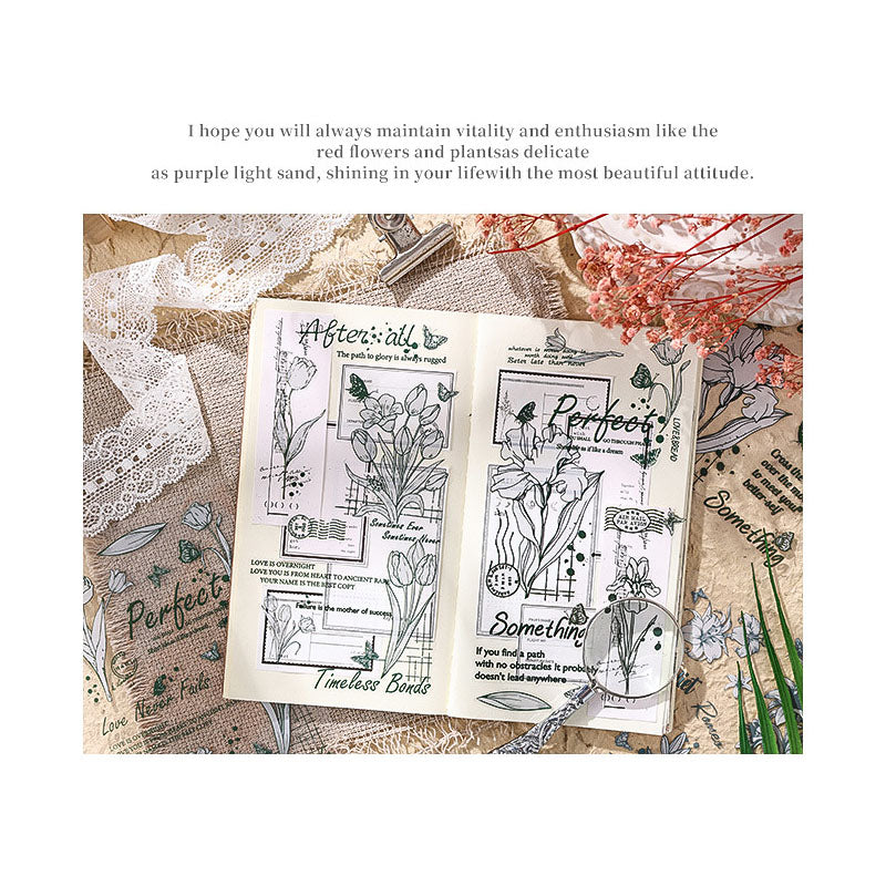 HYSX606|G3| Cross-border ZABCpet sticker flower poem heart series creative retro film cutting hand account material sticker 3 into