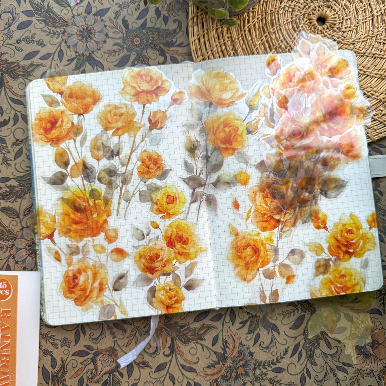 HCMG604|G-1| - sticker pack rainbow rose series of flowers waterproof pet hand account material sticker 15 into (Yellow)