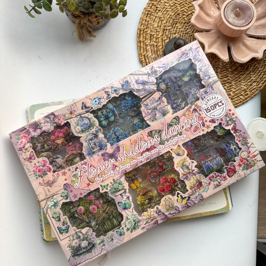 HYPX101 - boxed stickers flower shadow lightly series retro creative hand account film DIY material set