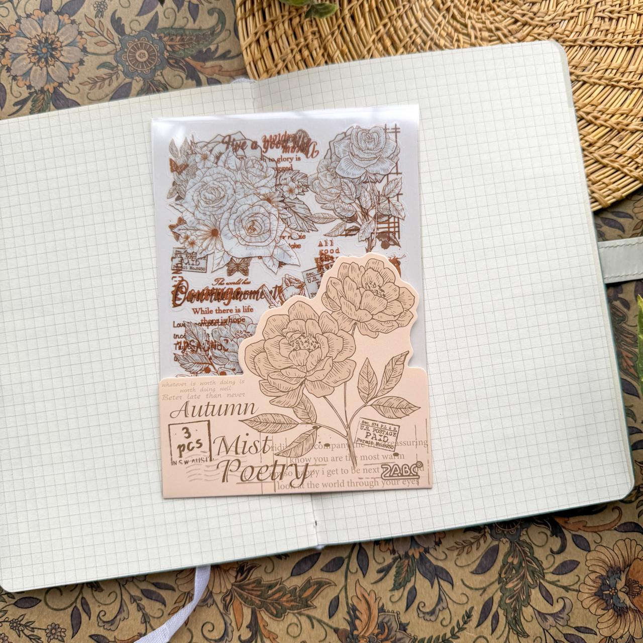 HYSX603 - Cross-border ZABCpet sticker flower poem heart series creative retro film cutting hand account material sticker 3 into