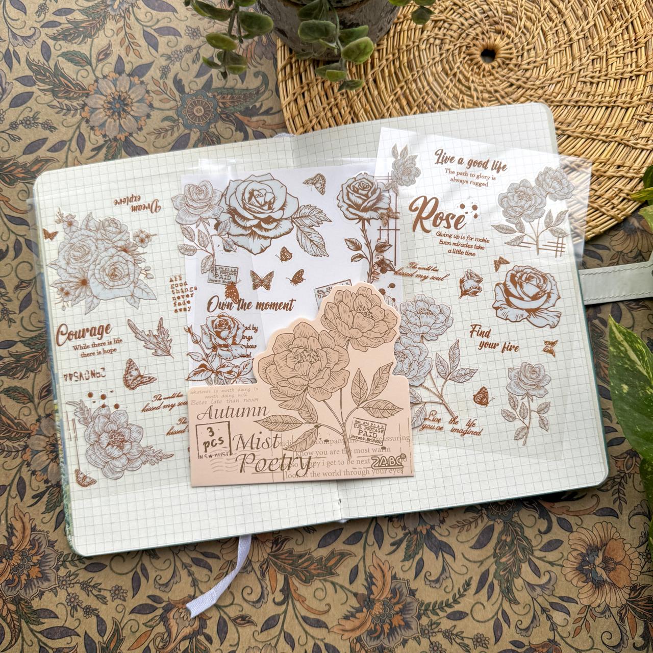 HYSX603 - Cross-border ZABCpet sticker flower poem heart series creative retro film cutting hand account material sticker 3 into