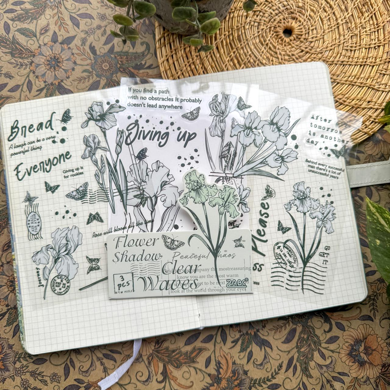 HYSX606|G3| Cross-border ZABCpet sticker flower poem heart series creative retro film cutting hand account material sticker 3 into