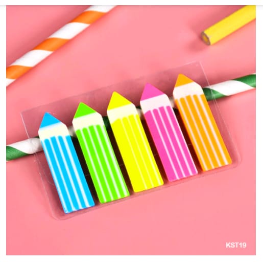 KST19|G-12| Sticky Notes Pencil Plastic Fluorescent 5 Colors