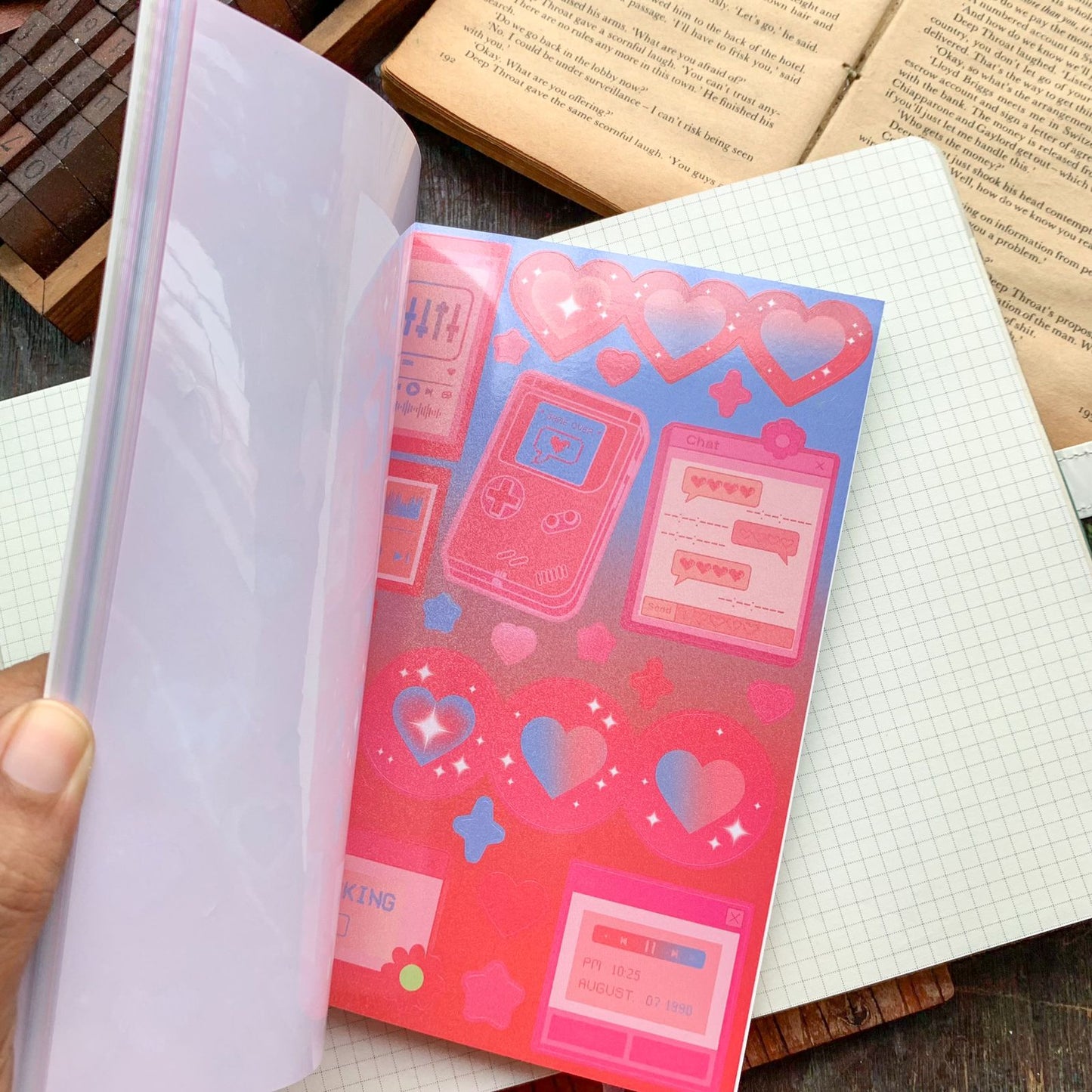 KQ-1623-HI - Kawaii Decorative Sticker Book | Deco Stickers | 24 Sheets | 12.5x18.5CM | Heartbeat Island