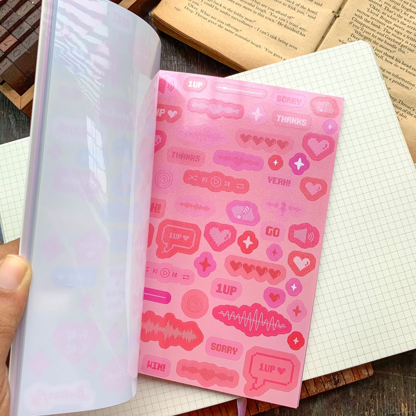 KQ-1623-HI - Kawaii Decorative Sticker Book | Deco Stickers | 24 Sheets | 12.5x18.5CM | Heartbeat Island