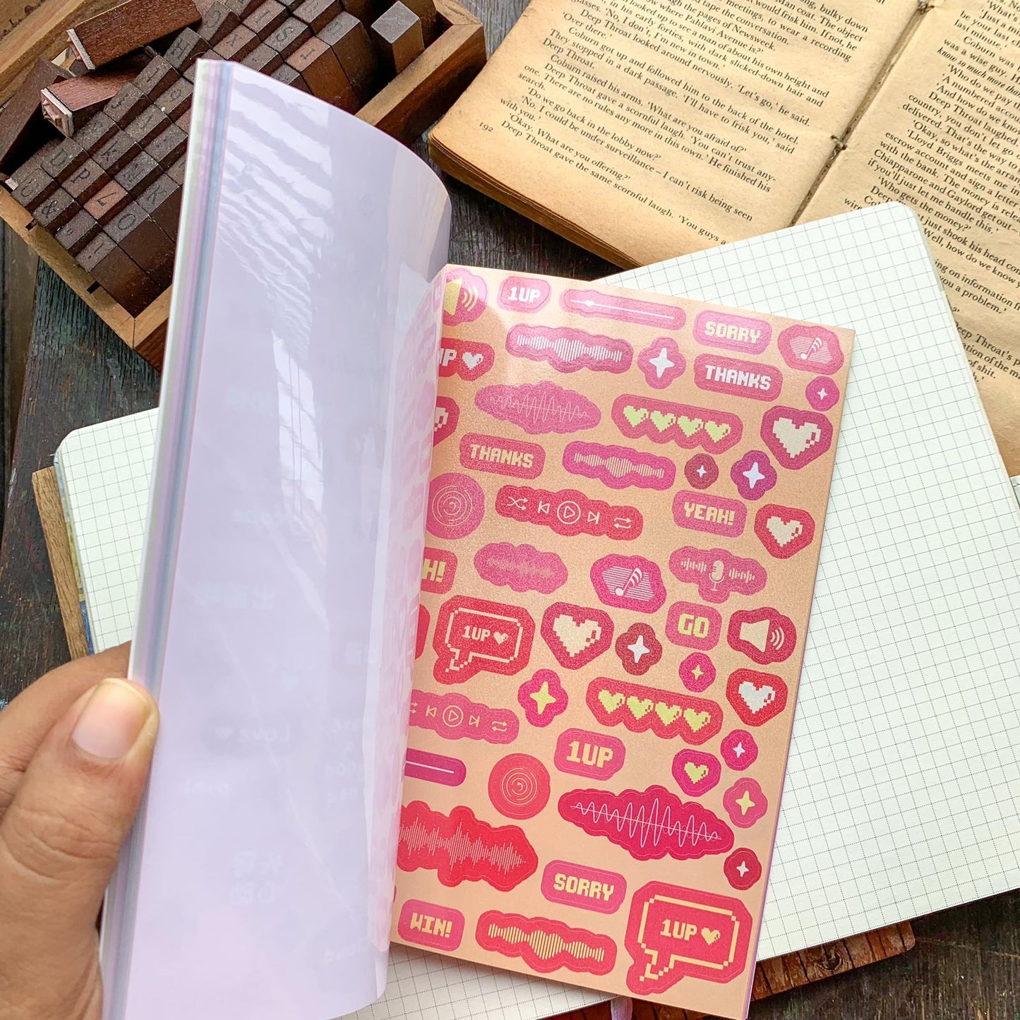 KQ-1623-HI - Kawaii Decorative Sticker Book | Deco Stickers | 24 Sheets | 12.5x18.5CM | Heartbeat Island