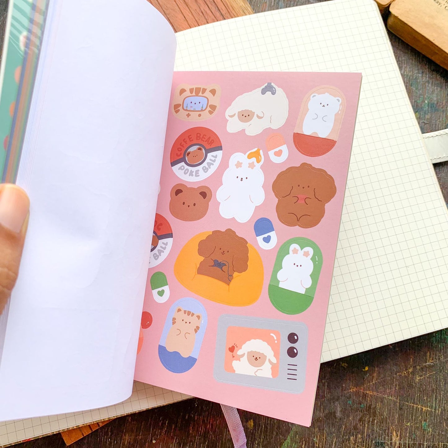 KQ-0069-AST - Kawaii Decorative Sticker Book | Paper & PET Stickers | 15 Paper & 15 PET Stickers Sheets | 30 Sheets | 15x13 CM | A Small Theater