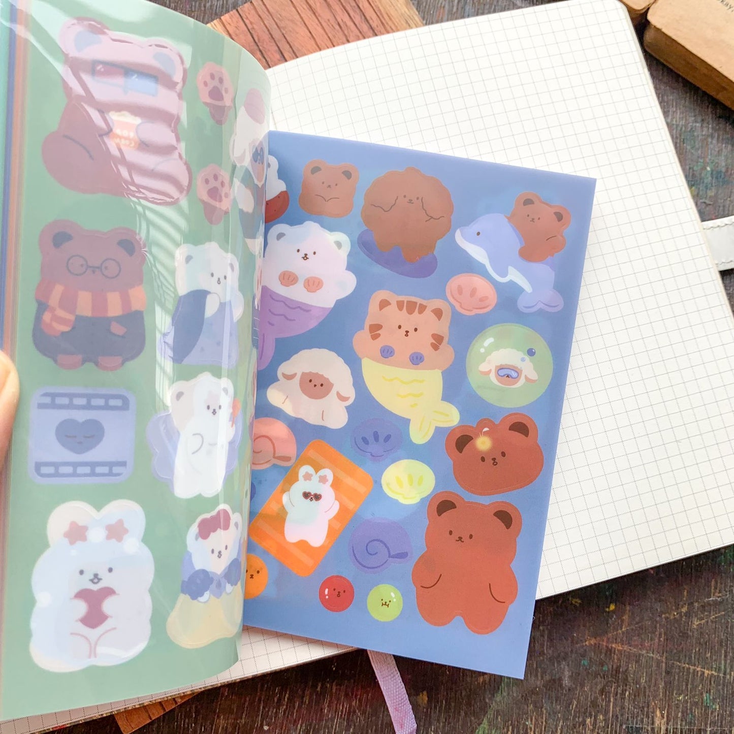 KQ-0069-AST - Kawaii Decorative Sticker Book | Paper & PET Stickers | 15 Paper & 15 PET Stickers Sheets | 30 Sheets | 15x13 CM | A Small Theater