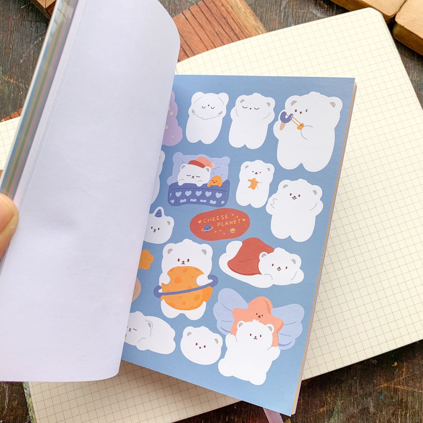 KQ-0068-CP - Kawaii Decorative Sticker Book | Paper & PET Stickers | 15 Paper & 15 PET Stickers Sheets | 30 Sheets | 15x13 CM | Cheese Planet