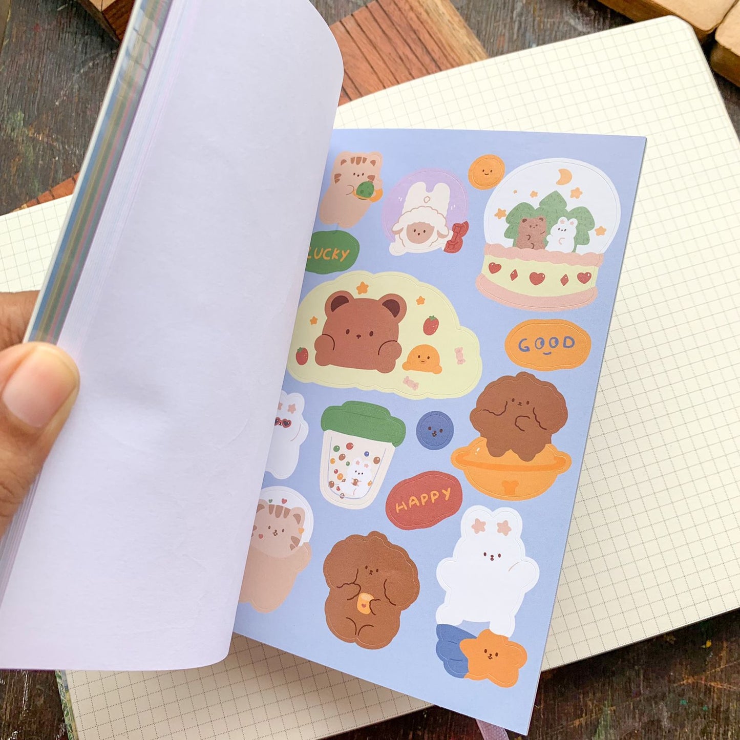 KQ-0068-CP - Kawaii Decorative Sticker Book | Paper & PET Stickers | 15 Paper & 15 PET Stickers Sheets | 30 Sheets | 15x13 CM | Cheese Planet