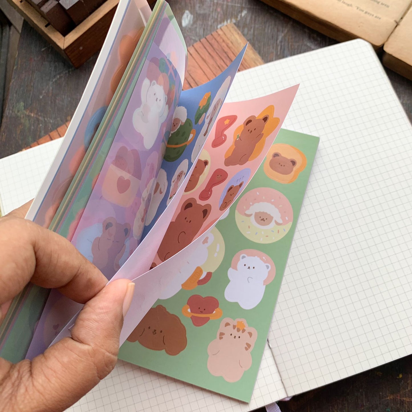 KQ-0068-CP - Kawaii Decorative Sticker Book | Paper & PET Stickers | 15 Paper & 15 PET Stickers Sheets | 30 Sheets | 15x13 CM | Cheese Planet