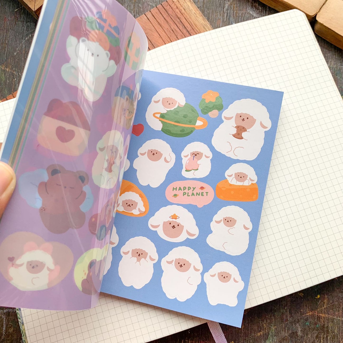 KQ-0068-CP - Kawaii Decorative Sticker Book | Paper & PET Stickers | 15 Paper & 15 PET Stickers Sheets | 30 Sheets | 15x13 CM | Cheese Planet