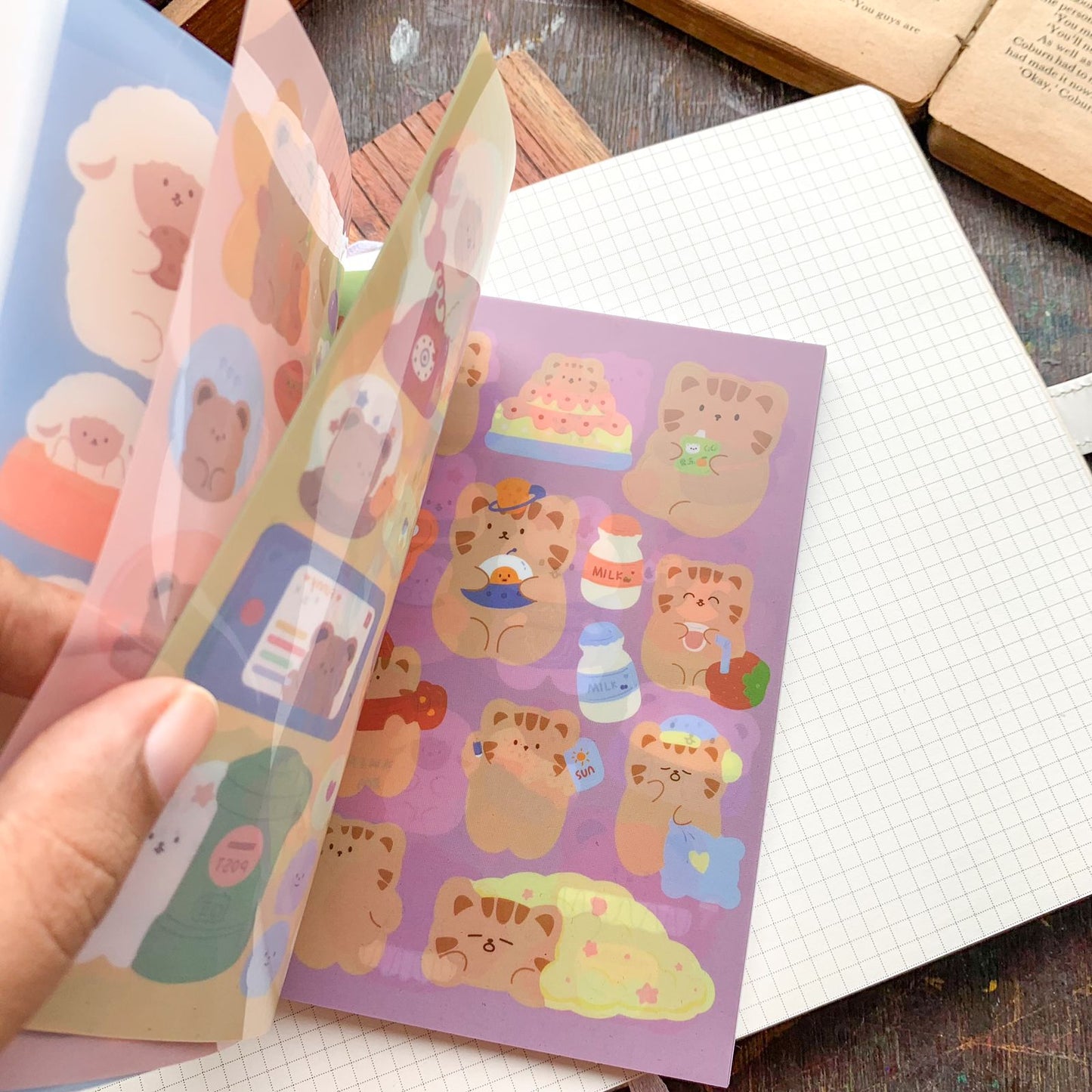 KQ-0068-CP - Kawaii Decorative Sticker Book | Paper & PET Stickers | 15 Paper & 15 PET Stickers Sheets | 30 Sheets | 15x13 CM | Cheese Planet