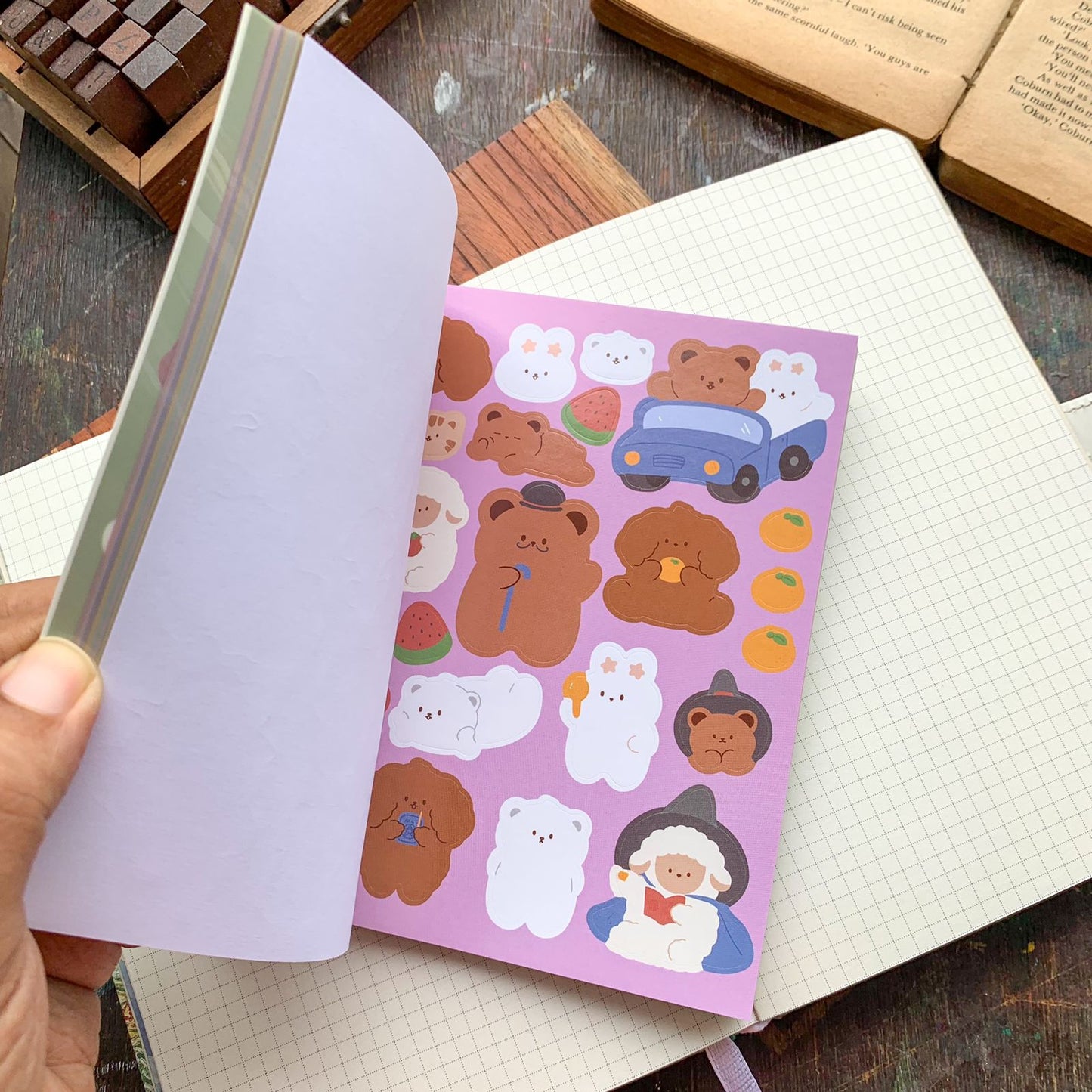 KQ-0067-DF - Kawaii Decorative Sticker Book | Paper & PET Stickers | 15 Paper & 15 PET Stickers Sheets | 30 Sheets | 15x13 CM | Dream Forest