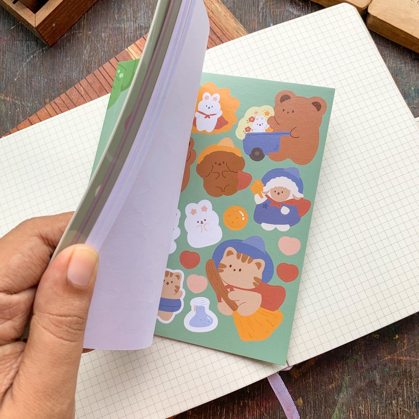 KQ-0067-DF - Kawaii Decorative Sticker Book | Paper & PET Stickers | 15 Paper & 15 PET Stickers Sheets | 30 Sheets | 15x13 CM | Dream Forest