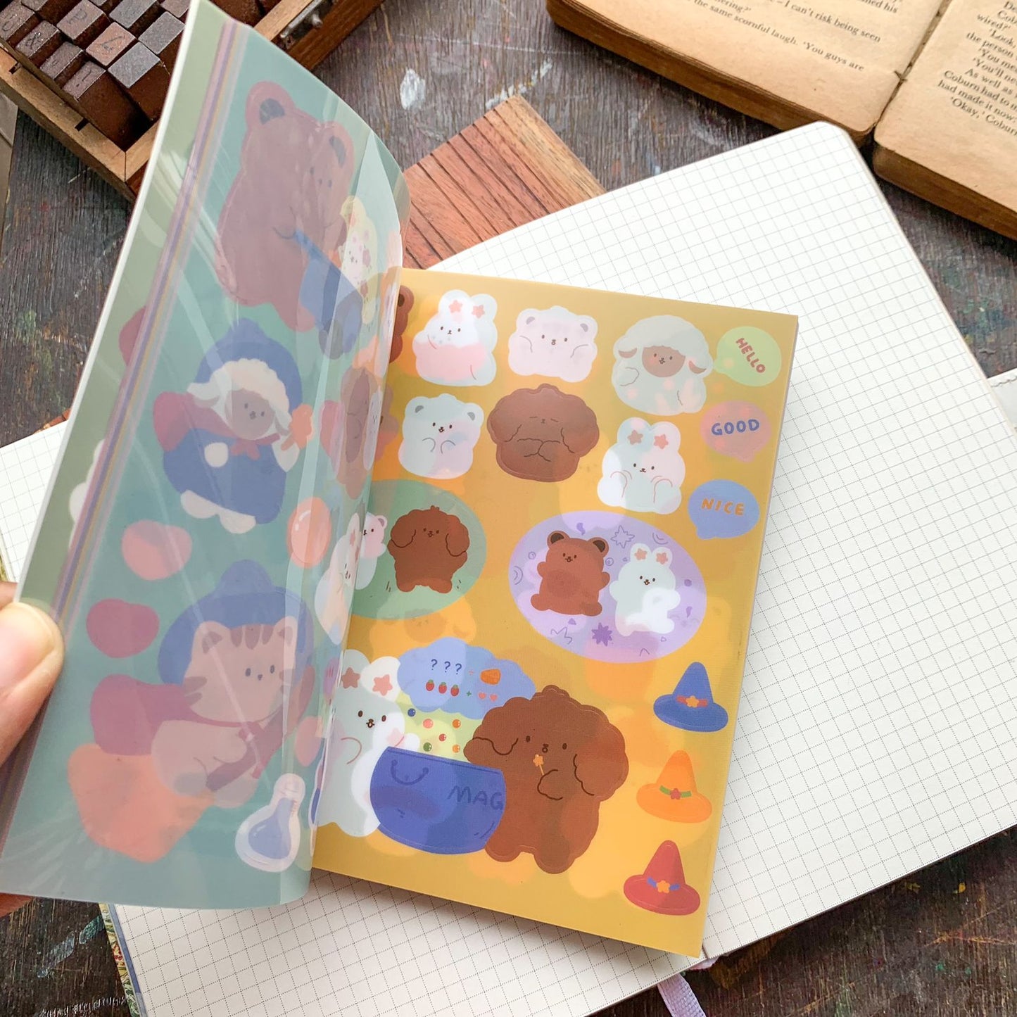 KQ-0067-DF - Kawaii Decorative Sticker Book | Paper & PET Stickers | 15 Paper & 15 PET Stickers Sheets | 30 Sheets | 15x13 CM | Dream Forest