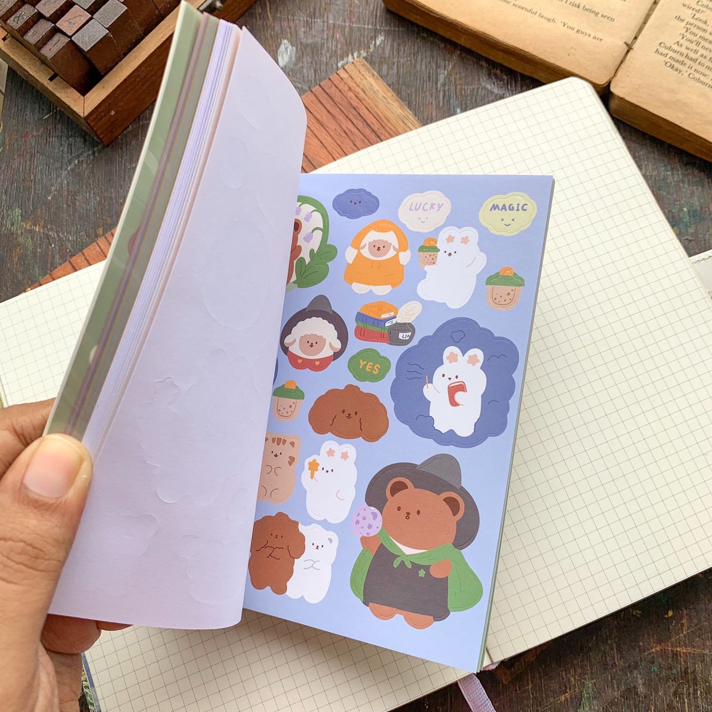 KQ-0067-DF - Kawaii Decorative Sticker Book | Paper & PET Stickers | 15 Paper & 15 PET Stickers Sheets | 30 Sheets | 15x13 CM | Dream Forest