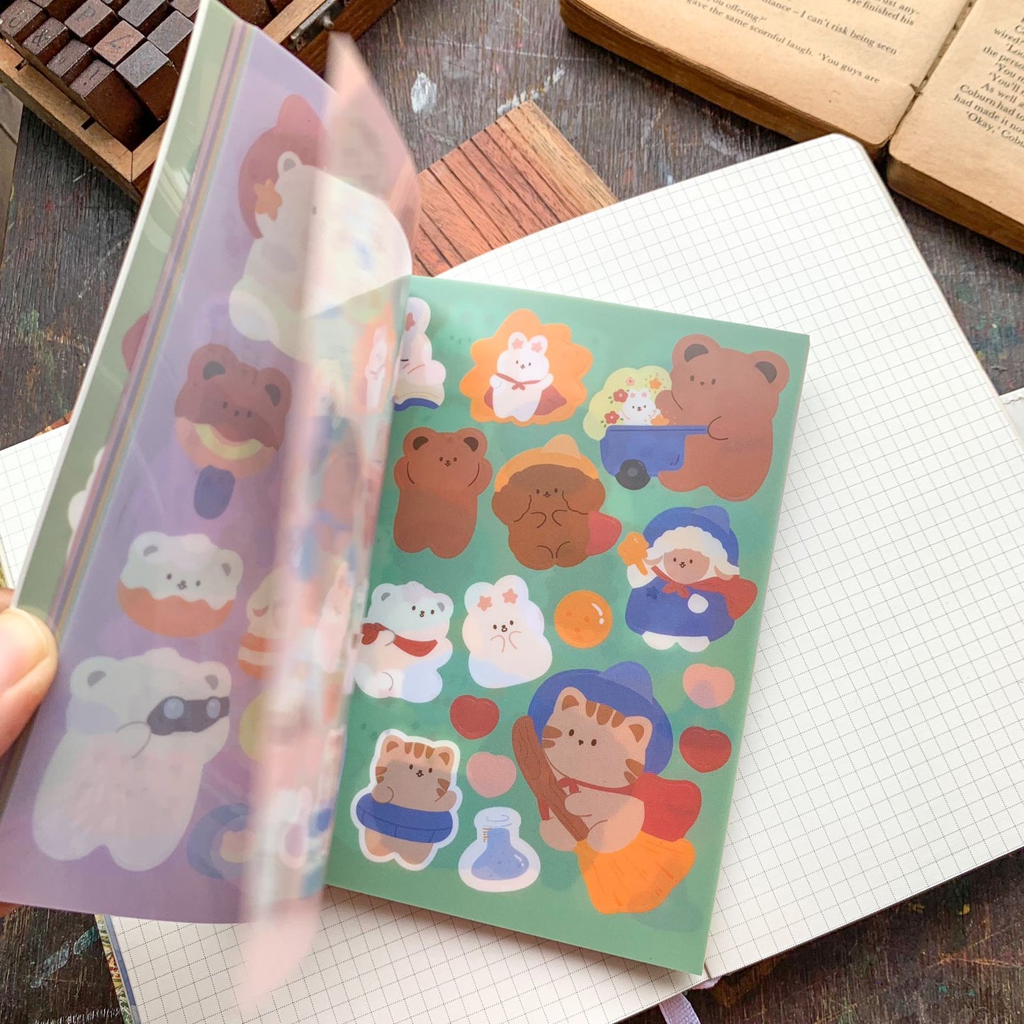 KQ-0067-DF - Kawaii Decorative Sticker Book | Paper & PET Stickers | 15 Paper & 15 PET Stickers Sheets | 30 Sheets | 15x13 CM | Dream Forest