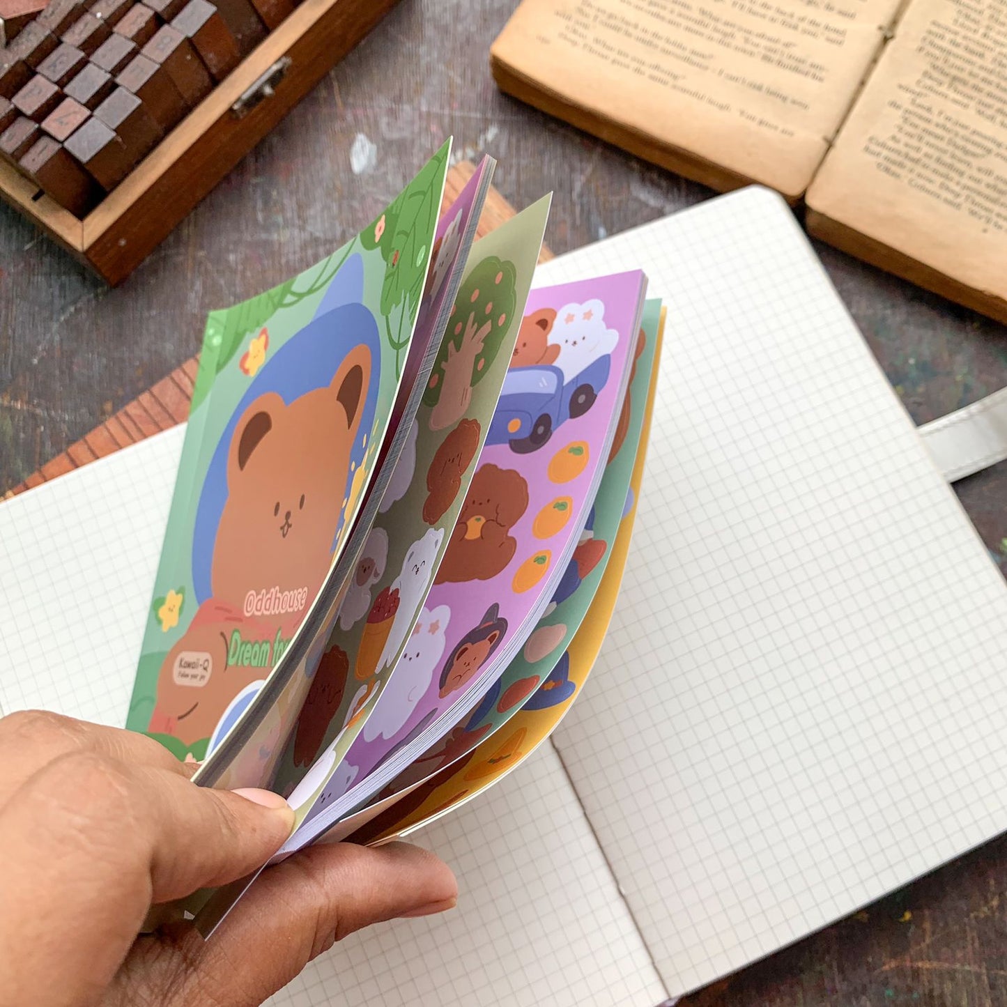 KQ-0067-DF - Kawaii Decorative Sticker Book | Paper & PET Stickers | 15 Paper & 15 PET Stickers Sheets | 30 Sheets | 15x13 CM | Dream Forest