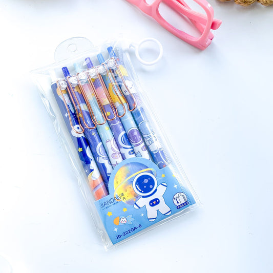 JD2220A-6 | 6 Pcs Gel Pen Set Astronaut Theme | Space Theme | Blue ink