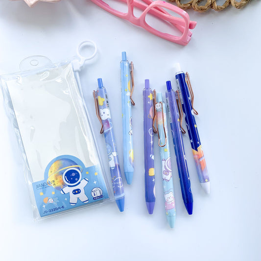 JD2220A-6 | 6 Pcs Gel Pen Set Astronaut Theme | Space Theme | Blue ink