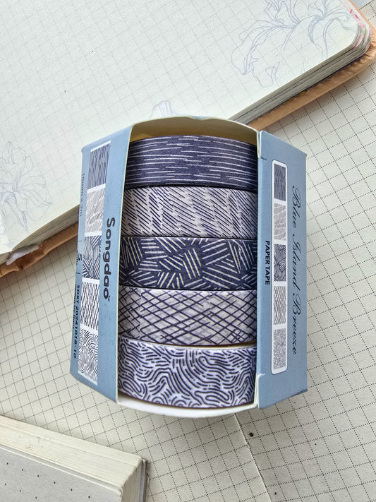 Washi Tape Set of 5 Washi tapes 10mm | Japanese Washi Paper | 2 Meter each(1018-10)
