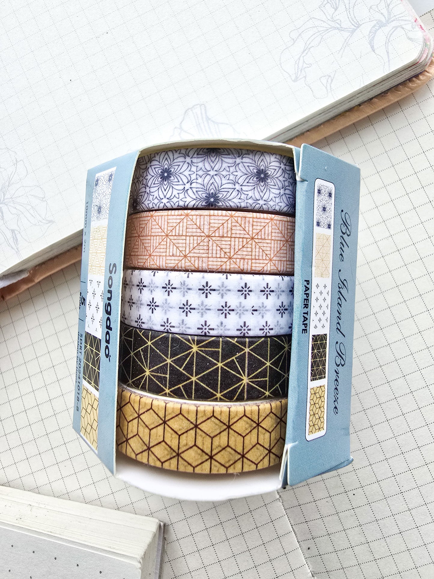 Washi Tape Set of 5 Washi tapes 10mm | Japanese Washi Paper | 2 Meter each(1018-8)