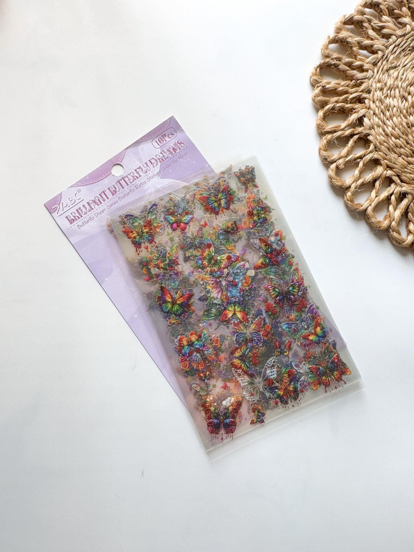 YXMD605 | G1| sticker under the moon butterfly laser shell light hand account sticker waterproof pet film hand account material