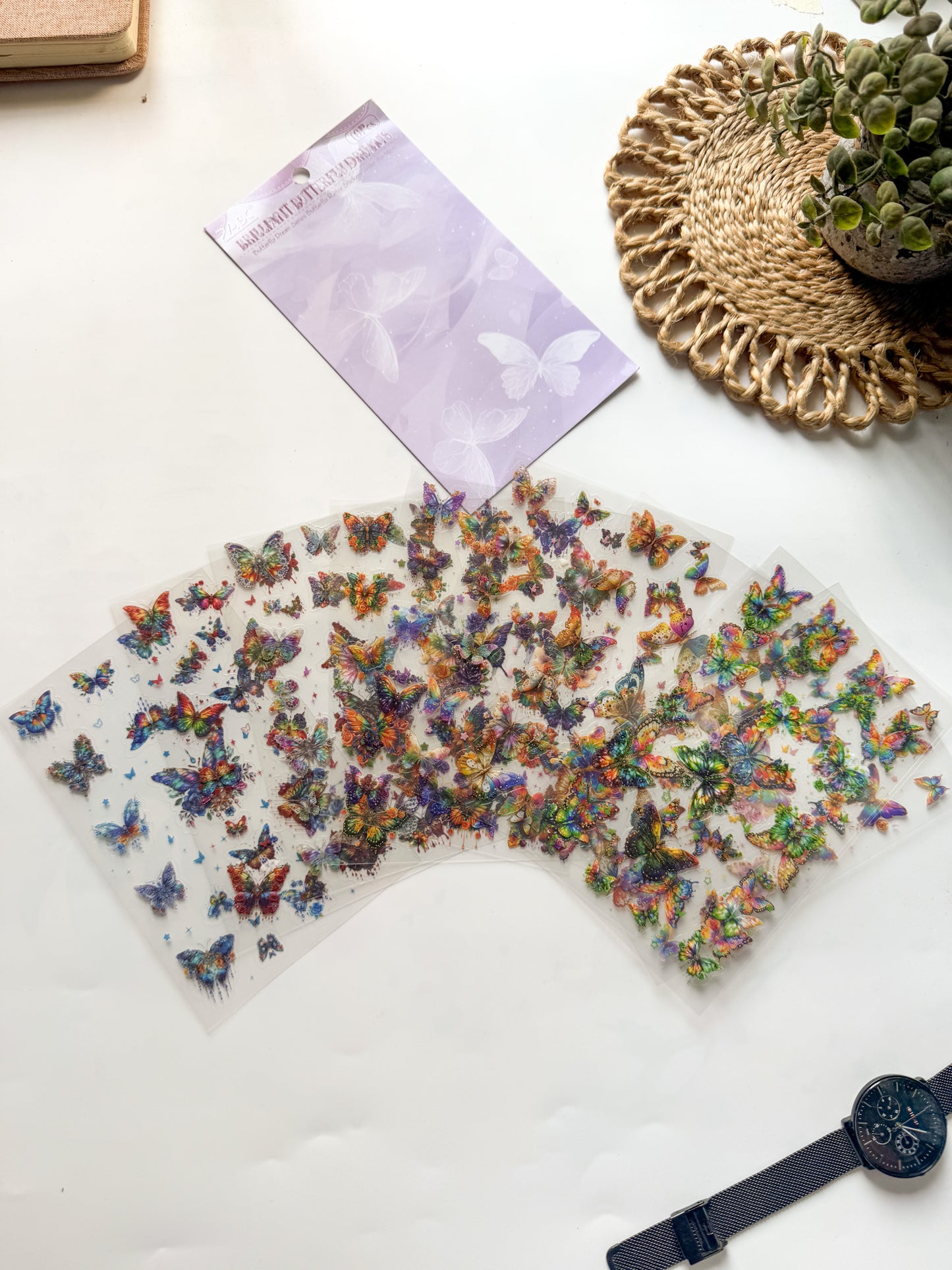 YXMD605 | G1| sticker under the moon butterfly laser shell light hand account sticker waterproof pet film hand account material