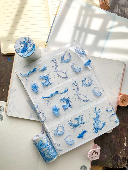 MHD-SDXZ004||RD|Transparent  Pet Sticker Roll|Water Splash||2mtr|Width 6cm|Pre Cut Sticker